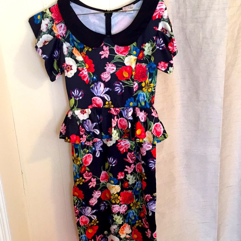 Floral Retro peplum midi dress